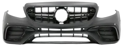 Productafbeelding van Voorbumper voor Mercedes E-klasse W213, S-klasse W222, C-klasse C238, A-klasse A238, modeljaren 2016-2019, met E63-uitstraling, zwarte uitvoering.