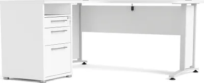 Produktbild von Prisme Eckschreibtisch mit 1 Ablage und 3 Schubladen weiss, weiss