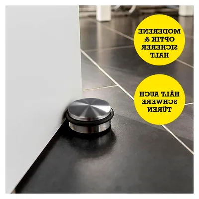 Produktbild von Türstopper aus Edelstahl matt gebürstet ⌀ 10,3 cm, Höhe: 4,5 cm | Massiver Türpuffer 1,1 kg für schwere Türen | 3 hochwertige Gummiringe als Schutz