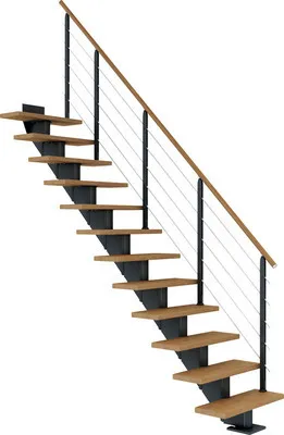Produktbild von Pertura Mittelholmtreppe Alena Eiche Leimholz Anthrazit Gerade 85 cm 11 Stufen / 12 Steigungen Relinggeländer Anthrazit