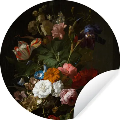 Obrázok produktu pre MuchoWow® Nálepka na tapetu - Váza s kvetmi - Maľba od Rachel Ruysch - 30cm