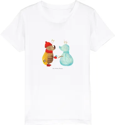 Produktbild von Mr. & Mrs. Panda Organic Kinder T-Shirt Nachtfalter Schneemann 9-11 Jahre (134/146) - Weiß - Geschenk, Weihnachten, Weihnachtsgruß, Kinder-T-Shirt, Schnee, Shirts für