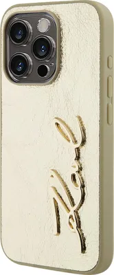 Produktbild von Karl Lagerfeld, PolyurethanHülle in Knitteroptik mit Signatur-Logo für iPhone 15 Pro, Gold