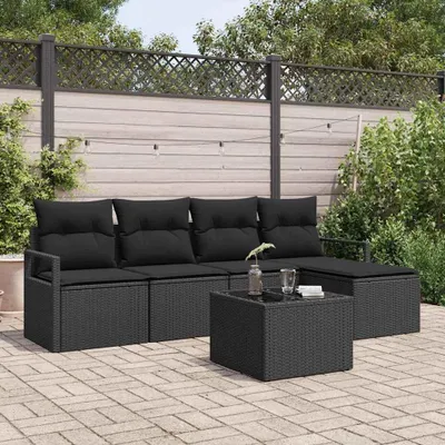 Image de Ensemble de Canapés avec coussin 6 pcs Noir polyrotin