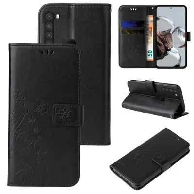Produktbild von Handyhülle für Xiaomi Redmi Note 8 Floral Blumen Schmetterling Flip Cover Hülle Case Klapphülle Handytasche Farbe: Schwarz