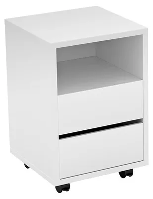 Image de Caisson blanc à roulettes MELTO – 2 tiroirs et 1 niche – Rangement compact et mobile