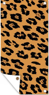 Produktbild von MuchoWow® 80x160 cm Outdoor-Poster Gartendeko Sichtschutz Garten Poster für den Garten  Pantherdruck - Orange - Schwarz