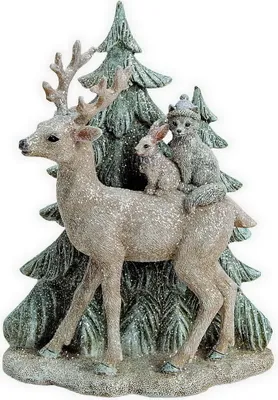 Produktbild von Hirsch Deko Tier Figur Hase Fuchs Skulptur Rentier Elch Reh Kuh Bock Tannenbaum