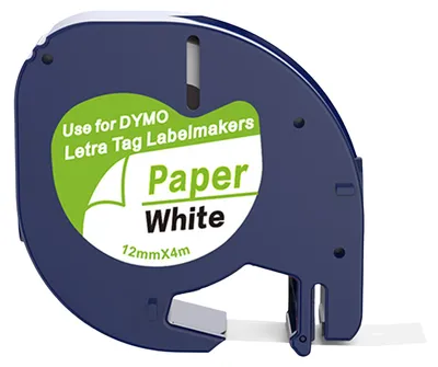 Productafbeelding van Boxstuff - Dymo LetraTag 91200 - S0721510 - Label Tape - Zwart op Wit papier - 12 mm x 4 m - 1 Stuks