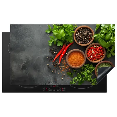 Obrázok produktu pre KitchenYeah® Kryt varnej dosky bylinky - paprika - betónový vzhľad, 91x52cm, kuchynská dekorácia, keramický kryt varnej dosky, krycia doska na varnú dosku