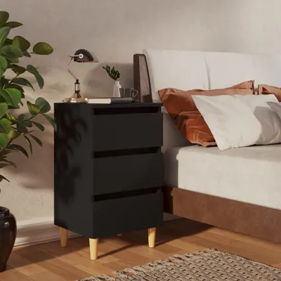 Image de vidaXL Table de nuit avec pieds en bois massif noir 40x35x69 cm