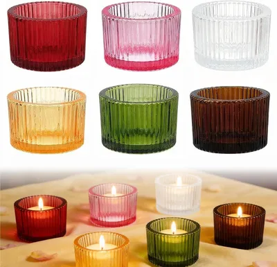 Imagen del producto de 6 portavelas, de vidrio, para velas pequeñas, de colores, velas pequeñas, de vidrio, mini vasos de vidrio de colores para velas