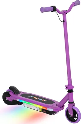 Image de AIYAPLAY Trottinette électrique pour enfants 6-14 ans, vitesse maximale 10 km/h, lumières LED colorées et frein électrique, autonomie 8 km, violet