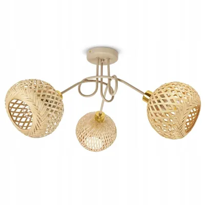 Zdjęcie produktu dla Lampa wisząca LED Luxolar, 3-punktowa, E27, rattan, styl boho, beżowo-szara – regulowana lampa wisząca do sypialni, kuchni nad stołem w jadalni oraz salonu