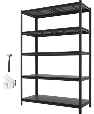 Immagine prodotto di Scaffale per carichi pesanti SucceBuy 1230x522x1813 mm, portata 1360,8 kg, scaffale da magazzino con telaio in acciaio e 5 ripiani regolabili, sistema modulare a incastro utilizzabile come banco da lavoro, versatile scaffale in metallo per cantina, garage e officina