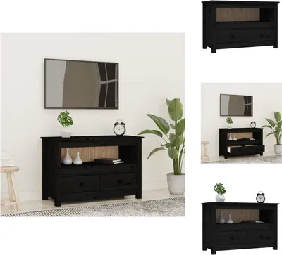Image de vidaXL Armoire TV Noir79x35x52 cm Pin massif - Meuble TV