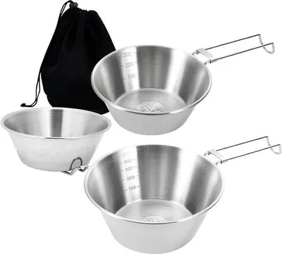 Imagen del producto de Ibenzoa®: Juego de 3 cuencos plegables de acero inoxidable (200/300/500 ml) fabricados en acero inoxidable 304, libres de BPA, con asas plegables y aptos para lavavajillas – Ideales para camping y actividades al aire libre