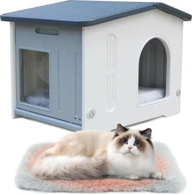 Produktbild von Katzenhaus – Tiergehege – Schutz für Freigängerkatzen – Wetterbeständiges Design – 53 x 41 x 43 cm – Grau