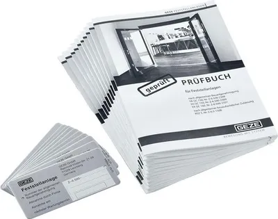 Produktbild von Abnahmeset Feststellanlage je 10x Prüfbuch,Schild,Aufkleber f.Abnahmeprüfung 79142