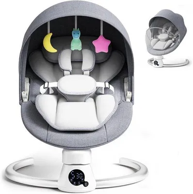 Produktbild von Elektrischer Babyschaukelsitz mit App und Fernbedienung, Babyschaukelsitz mit 5 Schwingungsgeschwindigkeiten, 3 Timer-Einstellungen, 11 Musikstücken und 5-Punkt-Sicherheitsgurt