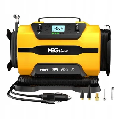 Produktbild von MBG line 845 PRO Autokompressor 12V/230V – Digitale Auto-Luftpumpe mit Auto-Stopp, 150 PSI, LED-Licht, Presta-Adapter
