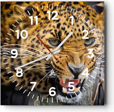 Produktbild von Wanduhr - Quadrat - Glasuhr - Leopard tier savanne afrika - 30x30cm - Schleichendes Uhrwerk - Lautlos - zum Aufhängen bereit - Dekoration Modern - Wanddekoration aus Glas - C4AC30x30-2728