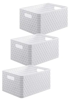 Produktbild von Rotho 3er Set Aufbewahrungsboxen Country - Organizer je 28 x 37 x 19 cm - Kunststoffbox 6 L in Rattan-Optik - Küchen Stapelbox aus Kunststoff