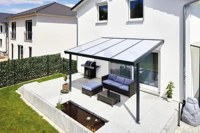 Produktbild von Terrassenüberdachung gutta Premium Polycarbonat opal 410,2 x 406 cm anthrazit