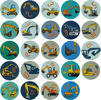 Produktbild von Oblique Unique 24 Adventskalender Sticker Zahlen Aufkleber Bagger Motive für Weihnachten Basteln Weihnachtsdeko