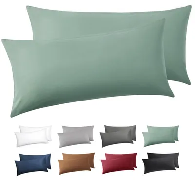 Produktbild von Kissenbezug 40 x 80 cm, 2er-Set – 100 % Baumwolle, mit Reißverschluss – weich, atmungsaktiv und strapazierfähig, -, grasgrün