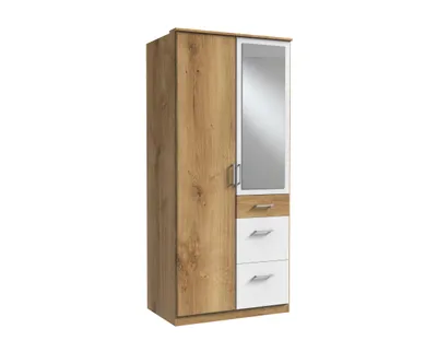 Produktbild von Kleiderschrank Click in Plankeneiche mit Weiß - Kleiderschrank 91 cm Breite mit Spiegel