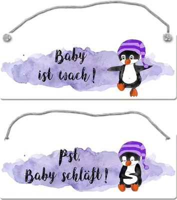 Produktbild von Pst Baby schläft Wendeschild mit Pinguin in lila