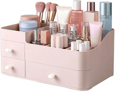 Productafbeelding van Unyqoos® Kosmetische organizer – grote, veelzijdige opbergoplossing met 1 grote lade + 2 kleine lades, 8 vakken, hoogwaardige, geurtrale materialen, geschikt voor slaapkamer en badkamer