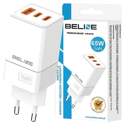 Zdjęcie produktu dla Beline Ład. Siec. 2X Usb-C + 1X Usb 65W Biały/White (Only Head) Pd 3.0 + Qc 3.0  Bln3Cw65 Gan