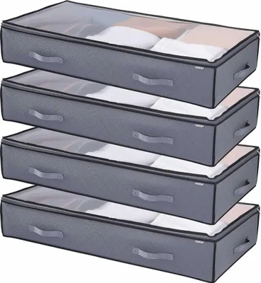 Produktbild von Unterbett-Aufbewahrungsboxen mit durchsichtigen Deckeln, 996 x 500 x 180 mm, 90 l große Unterbett-Aufbewahrungsboxen für Kleidung, flache Unterbett-Schubladen, Schuhaufbewahrungsboxen für Decken, Schuhe und Schlafzimmer, 4er-Pack