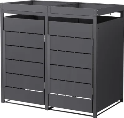 Produktbild von ML-Design Mülltonnenbox 2er mit Pflanzdach, Mülltonnenverkleidung für 2 Tonne, 240L, 132x80x124 cm, Anthrazit, aus Stahl, wetterfest, Müllbox mit Tür