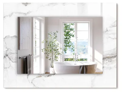 Produktbild von Weißes Marmormuster – Rechteckiger Spiegel mit Druck 80x60 cm – Modern - Dekorativ für die Wand