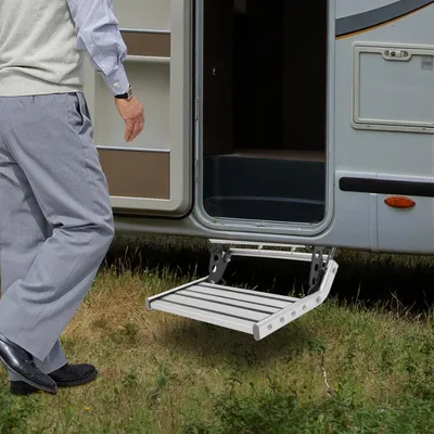 Productafbeelding van Inklapbare handmatige campertrede met ledlicht, aluminium trede van 44 cm voor campers en reisaanhangers