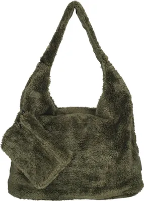 Produktbild von Große Damen Tasche Teddy Plüsch Schultertasche Umhängetasche Crossover Bag Handtasche Olive