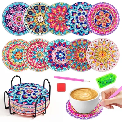 10 Diamond Painting Untersetzer Mandala DIY Set mit Halter