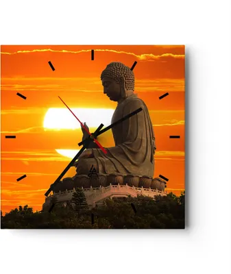 Produktbild von Wanduhr - Quadrat - Glasuhr - tempel buddha - 40x40cm - Schleichendes Uhrwerk - Lautlos - zum Aufhängen bereit - Dekoration Modern - Wanddekoration aus Glas - C3AC40x40-3532
