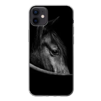 Produktbild von MuchoWow® Handyhülle Schutzhülle Hülle für iPhone 12 mini Pferde - Porträt - Schwarz - Tiere Silikon Softcase Handy Hülle - Bild