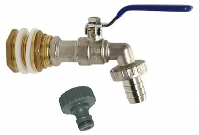 Produktbild von Ibenzoa® Messing-Kugelhahn-Set mit Schlauchanschluss – Tankdurchführung & Auslaufhahn für Regentonnen & Wassertanks, 3/4 Zoll (25 mm), Außengewinde 1 Zoll (32 mm), bis 120 °C
