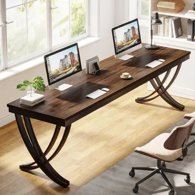 Immagine prodotto di Scrivania, tavolo per computer, dimensioni 200 x 70 x 75 cm, scrivania ampia a due postazioni, tavolo da lavoro, colore marrone rustico