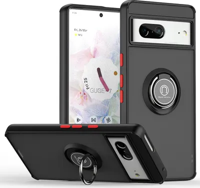 Produktbild von Google Pixel 7 Hülle, Ring Halter Ständer Matte Transluzent TPU Rahmen Stoßfest Schutzhülle für Google Pixel 7 Dunkelgrau