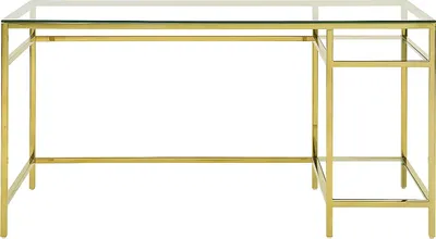 Produktbild von Schreibtisch mit 2 Ablagen - gehärtetes Glas und Stahl - gold - TIZIO by Pascal Morabito
