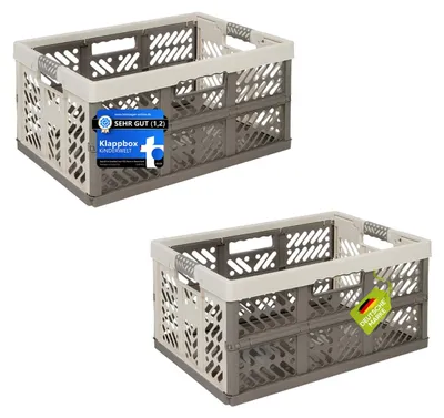 Produktbild von KiNDERWELT 2 x Robuste Profi - Klappbox 45 L bis 50 kg - Faltbox, Kiste, Korb zur Aufbewahrung, Transport - creme