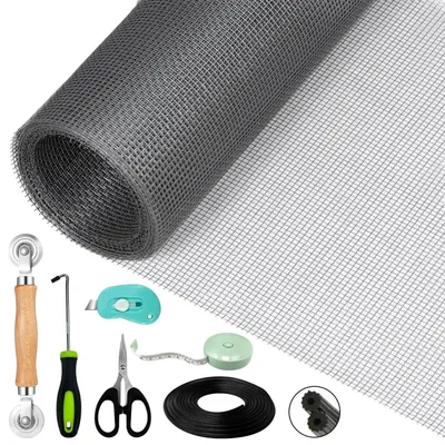 Image de Kit de réparation de moustiquaire, gris, dimensions 300 x 120 cm, avec joint d'étanchéité et outils