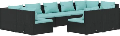 Produktbild von vidaXL 9-tlg. Garten-Lounge-Set mit Kissen Schwarz Poly Rattan