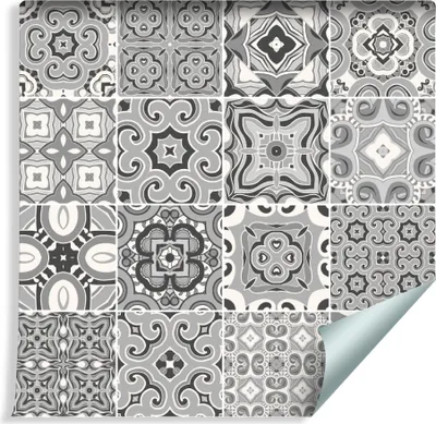 Zdjęcie produktu dla Tapeta Ozdoba Ścienna Flizelinowa MOZAIKA w Odcieniach Szarości do Salonu z modnym efektem 3D